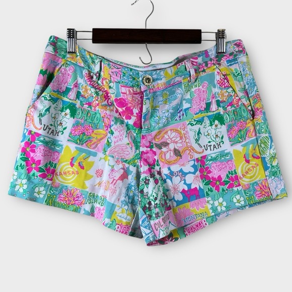 Lilly Pulitzer Shorts Women's Size 12 Callahan Pop Up State Of Mind Knit Pockets - Picture 1 of 6
